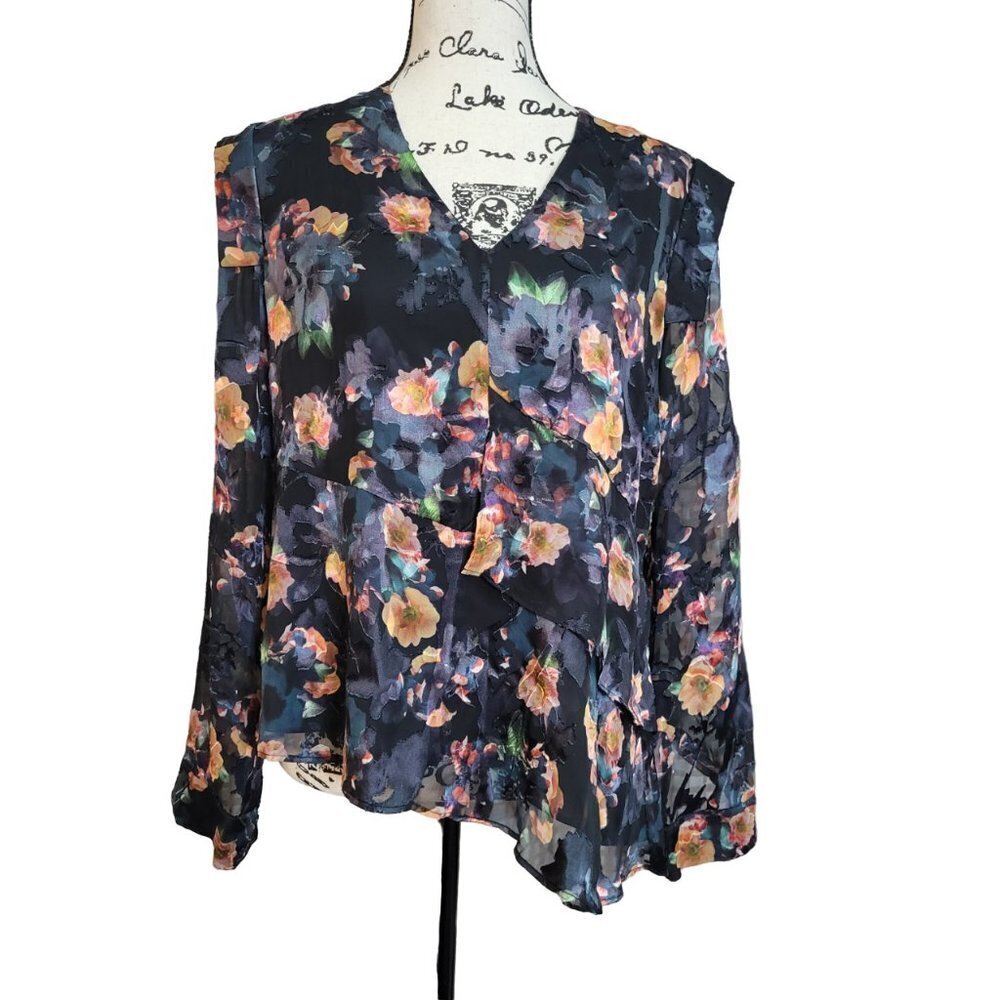 Nicole Miller Artelier Silk Blend Floral Blouse Top